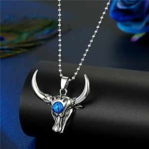 Bull Eye Gothic Amulet Silver Pendant Necklace 24"